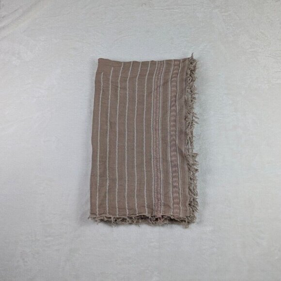 Aritzia Striped Print Square Fringe Blanket Scarf  100% Wool STAFF EXCLUSIVE - Picture 2 of 4